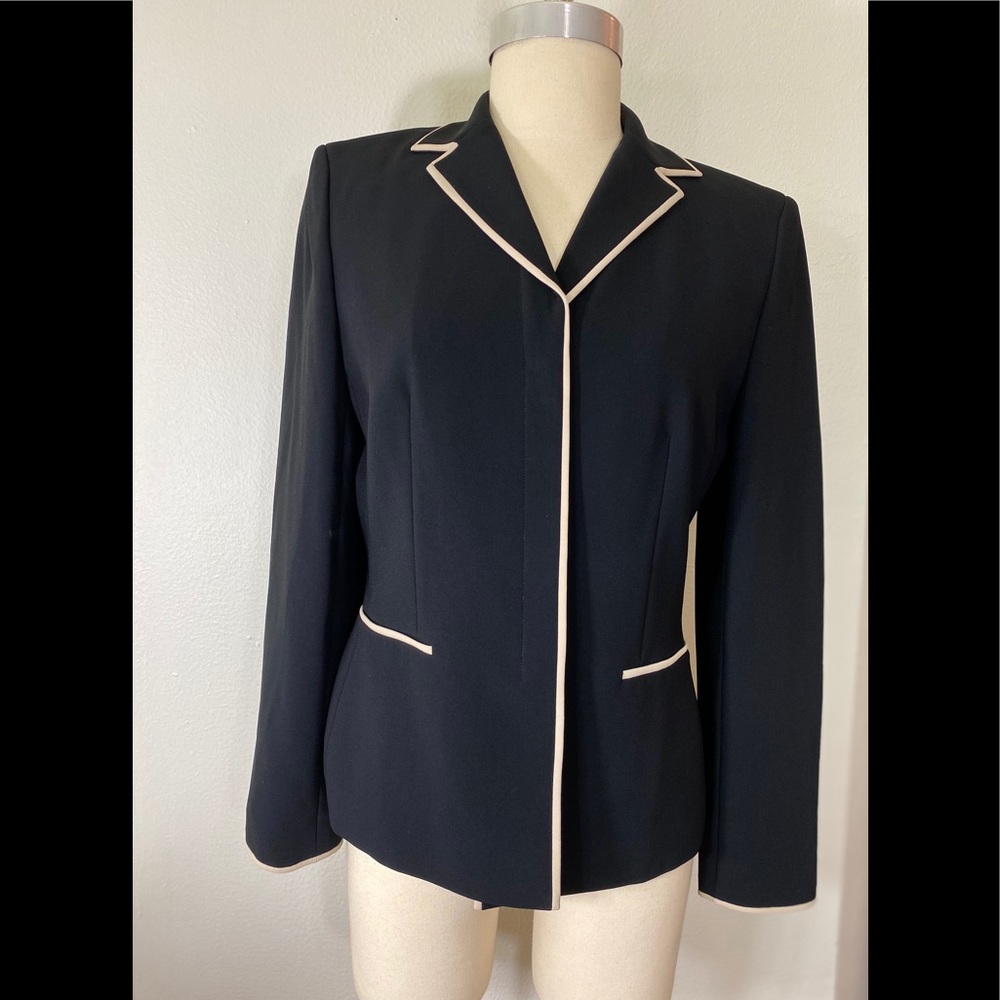 Ann Taylor Suit Blazer Black Cream Trim Sz. 6